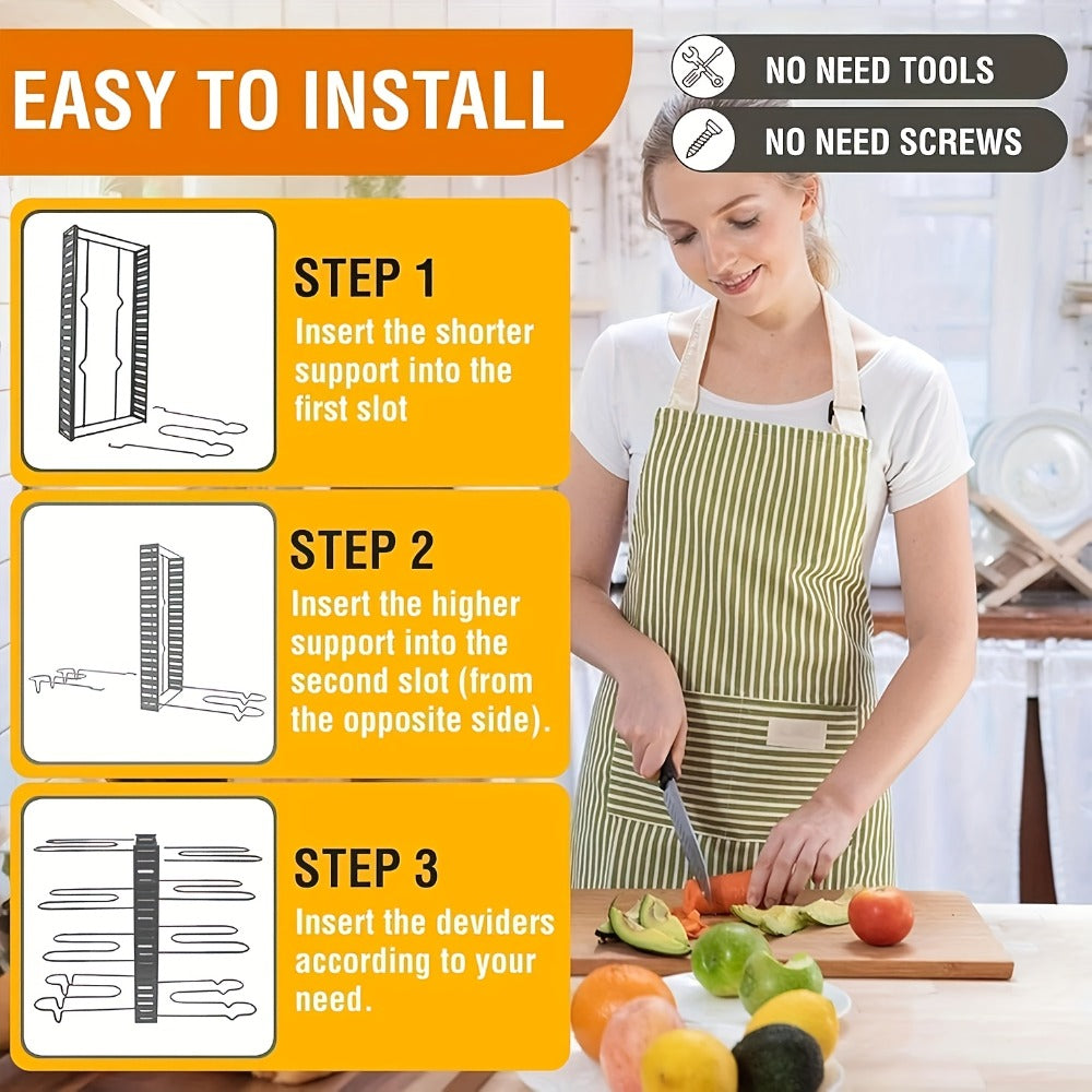 Pot and Pan Organizer 8-Tier with Lid Rack - Kitchen Cabinet Storage Rack for Cookware Pots Pans Lids and Utensils, Space Saving Vertical Cookware Organizer for Cabinet Pantry and Counter, Available in 1 or 2 Pack