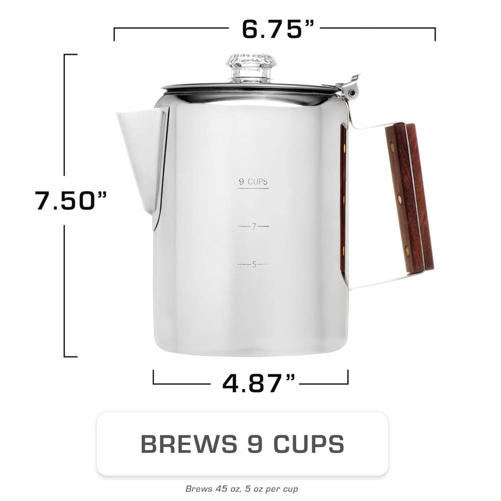 304 Stainless Steel Stovetop Moka Pot Coffee Maker 9 Cup - No Electricity Needed, Works on Gas Stove, Campfire & Grill