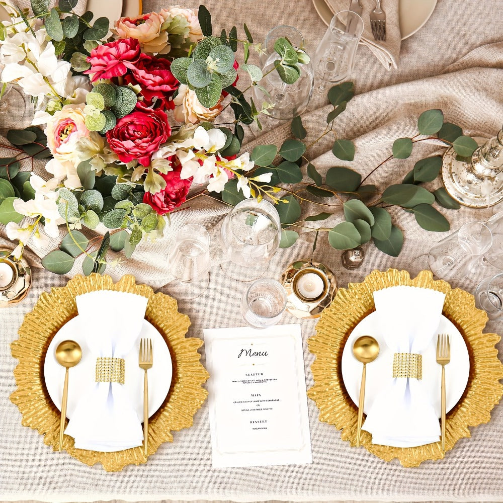 Wedding Plates 100pcs | 13 Inch Plastic Floral Decorative Plates with Metallic Ruffled Rim | Bulk Party Plates for Wedding, Holiday & Event Supplies