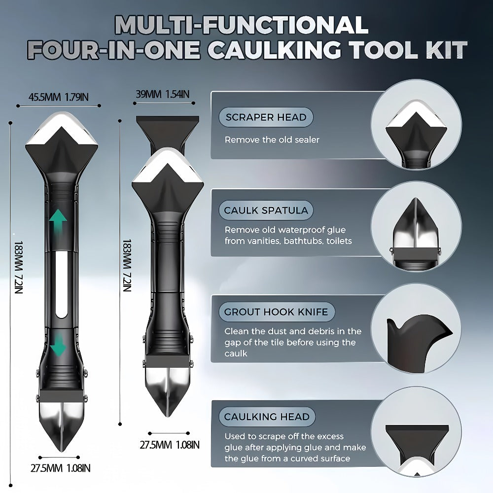 Grout Removal Tool Set 6-in-1 with 5 Replaceable Stainless Steel Blades ¨C Multi-Function Tile Grout Scraper, Putty Knife & Caulk Gun for Kitchen, Bathroom, Floor & Window Renovation