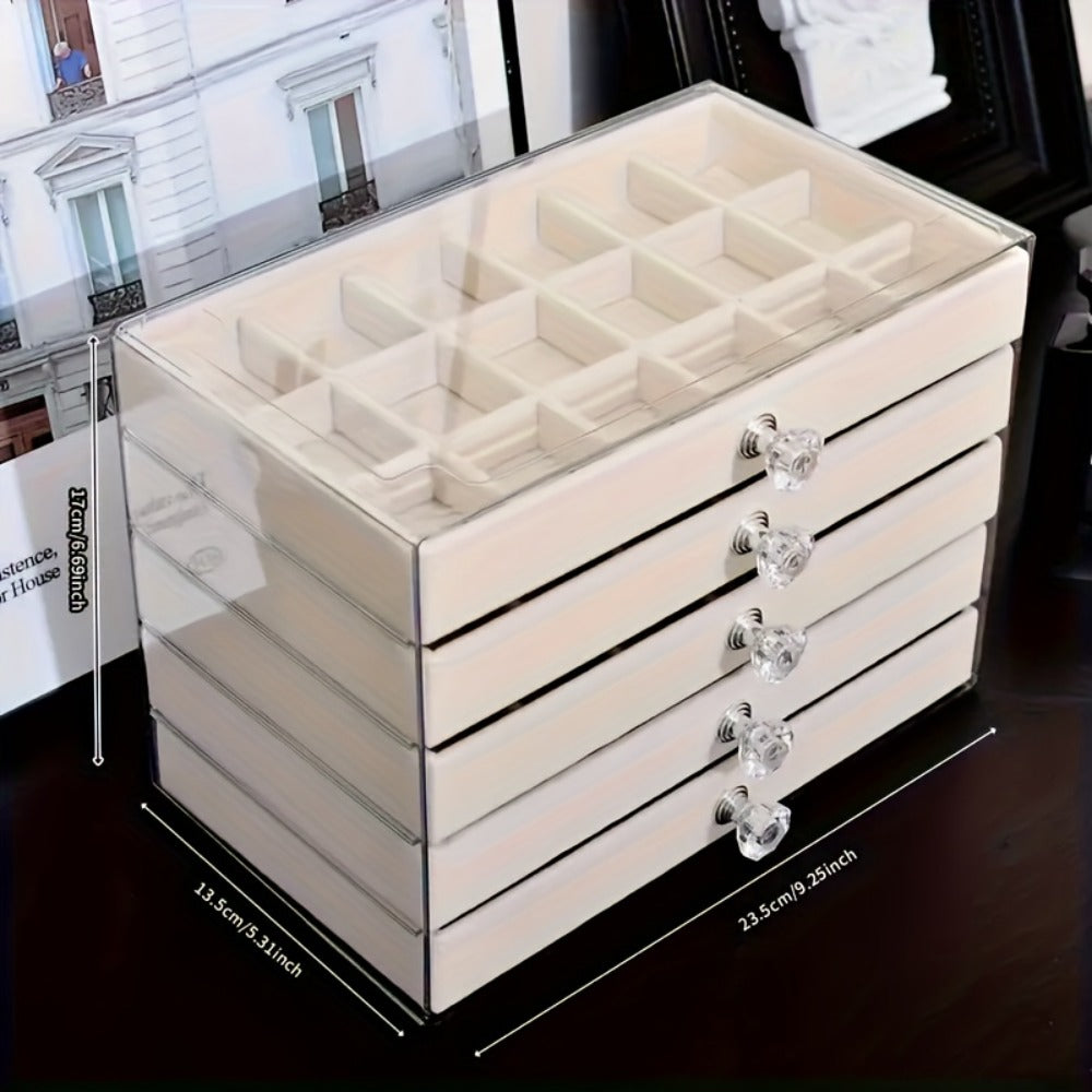 5-Tier Jewelry Box Organizer with Drawer Luxury Glam Storage