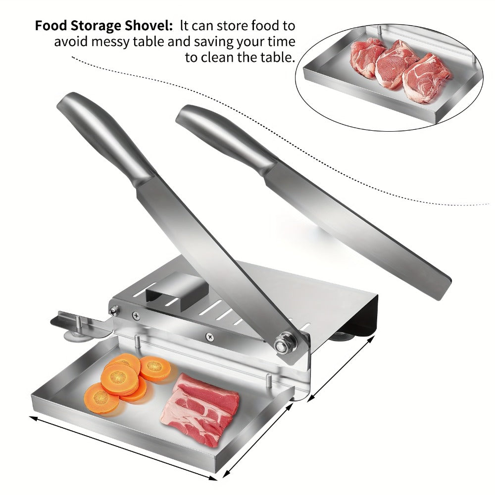 Stainless Steel Manual Meat Slicer Frozen Beef Cutter ¨C 408 Steel Blade Rectangle Slicer for Beef Rolls Vegetables & Bone | Easy to Clean Household Meat Cutting Tool Kitchen Gadget