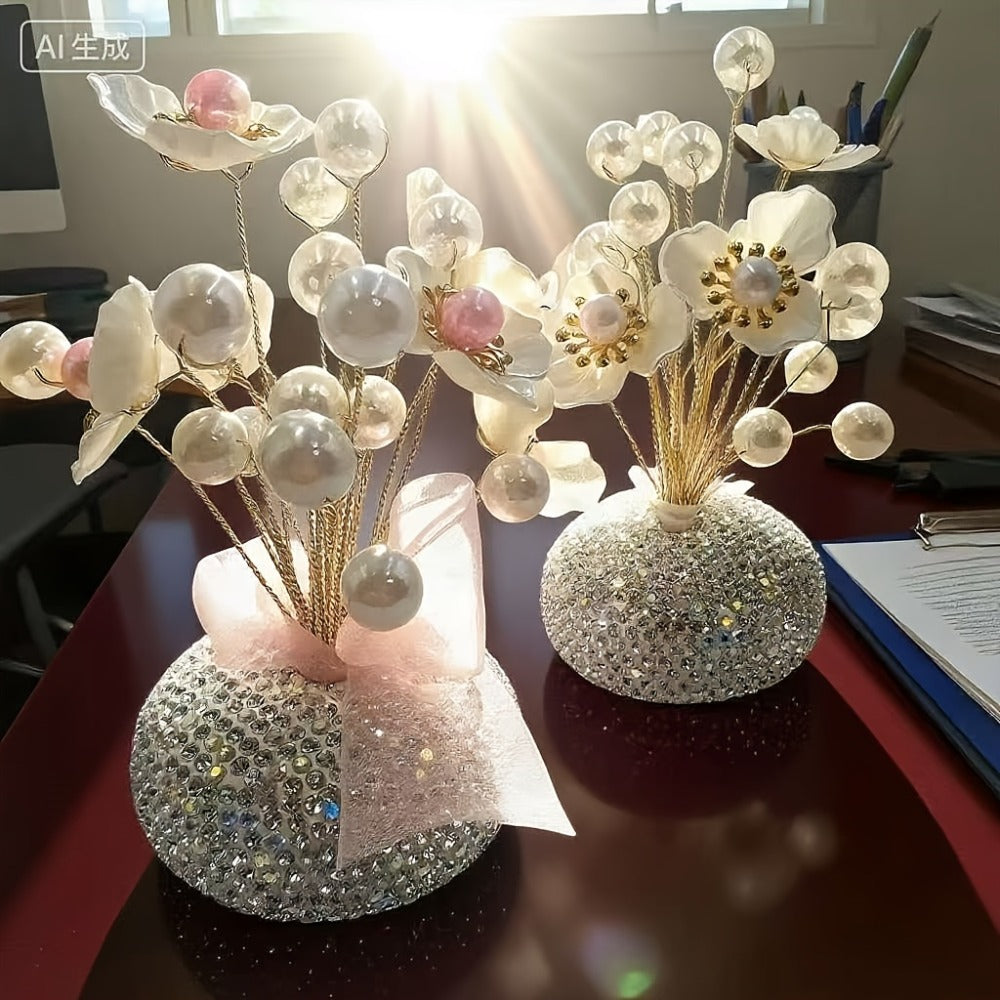 Crystal Flower Car Decoration Handmade DIY Simulation Crystal Flowers for Car Center Console Dashboard Home Decor Holiday Party Birthday Gift Mother's Day Valentine's Day