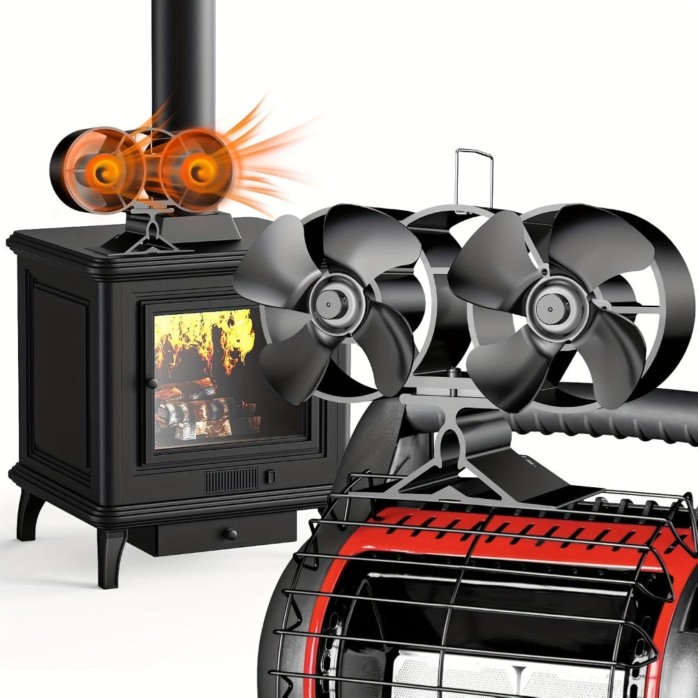Wood Stove Fan 8-Blade Dual Motor Fireplace Fan Heat Powered for Wood Log Burner Stove | Silent Self-Powered Eco-Friendly Stove Top Fan Circulates Warm Air Buddy Heater Compatible Models 800B7 500J