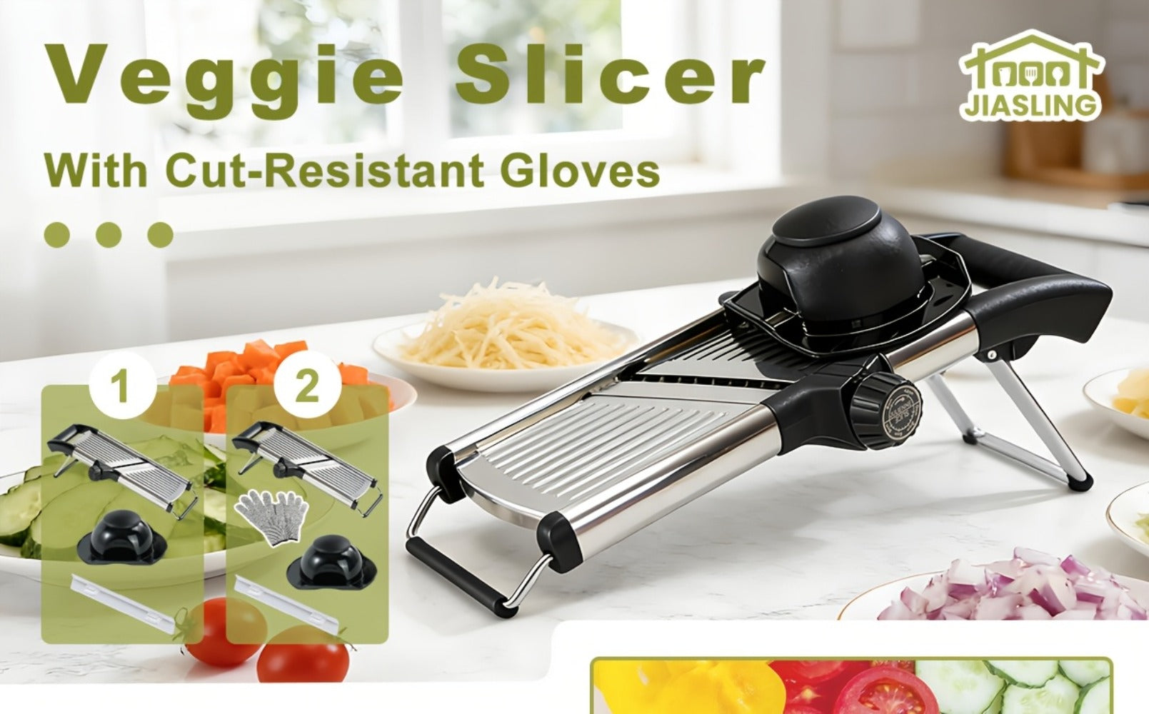 Mandoline Slicer Adjustable 5-Thickness 304 Stainless Steel ¨C Professional Vegetable Slicer for Onion, Potato, Carrot, Cheese & Fruit, Kitchen Grater with Cut-Resistant Gloves Option