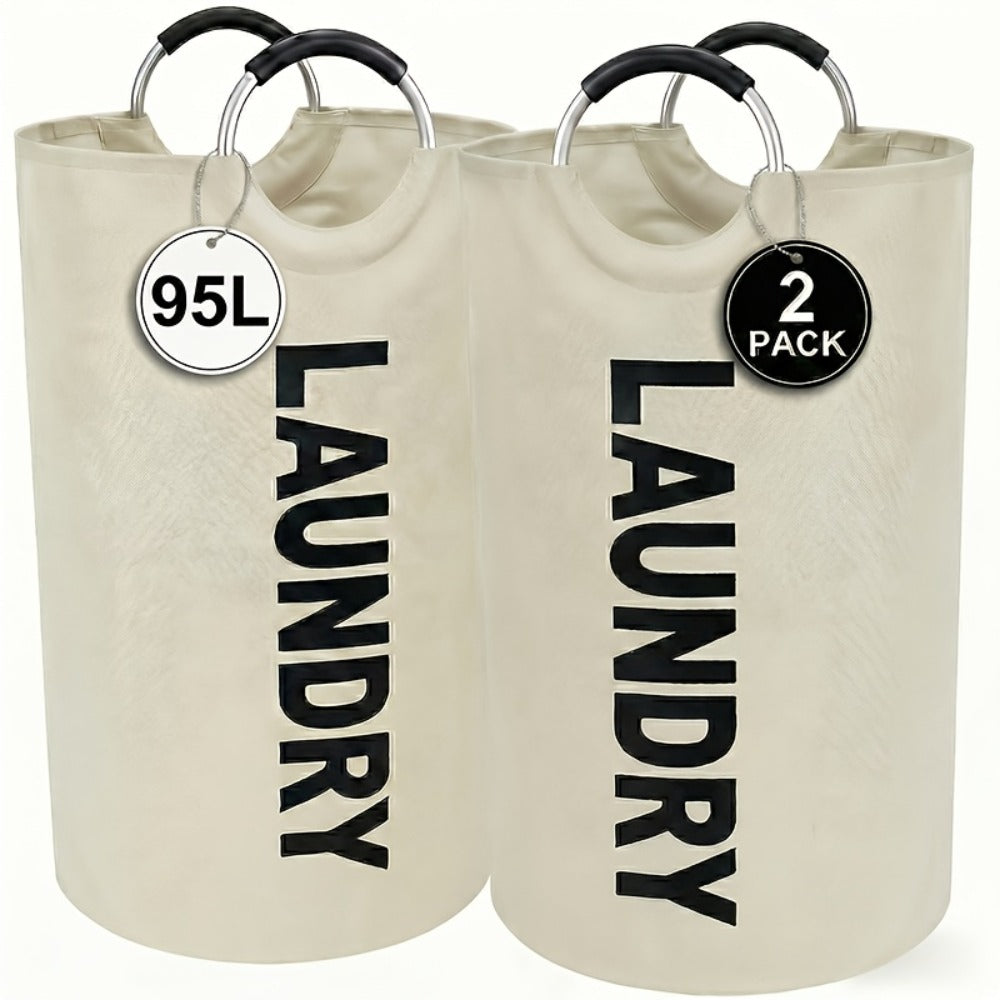 Laundry Basket 2pcs Large Foldable 25.1 Gallon, Collapsible Elevated Hamper with Half-Ring Handles for Bedroom, Bathroom & Laundry Room, Multiple Color Options