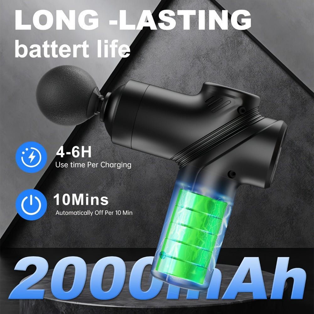 Portable Percussion Massage Gun ¨C Ultra-Quiet Motor, 4 Massage Heads & 6 Adjustable Speeds | Handheld Deep Tissue Massager for Muscle Relaxation, Post-Workout Recovery & Full-Body Relief