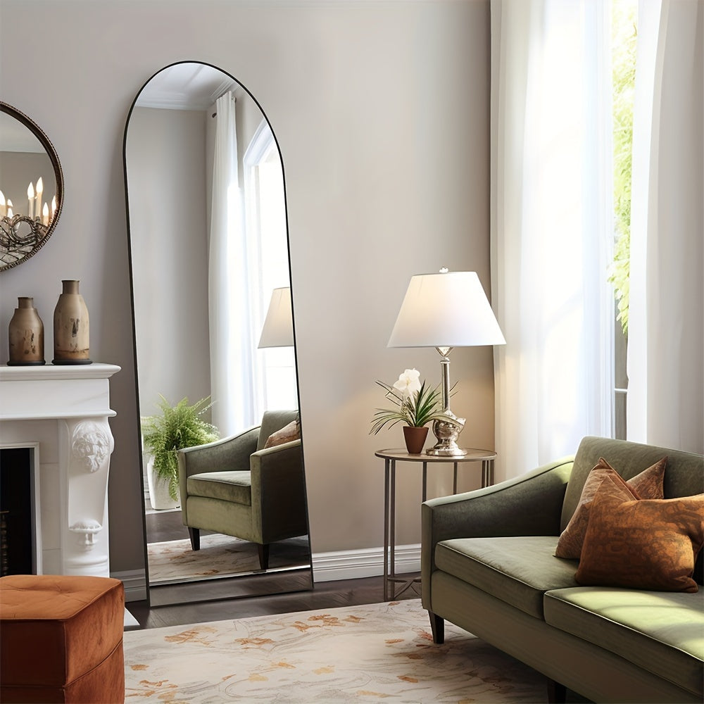 Full Length Mirror Floor Standing, Arched & Rect Body Mirror with Stand, Hanging or Leaning Wall Mirror, Aluminum Alloy Thin Frame for Bedroom Hotel Bathroom