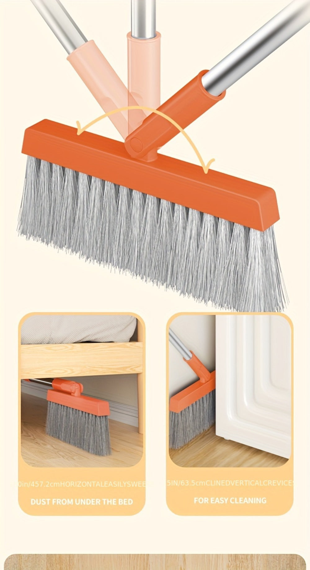 Folding Broom and Dustpan Set 50 Inch Extended Handle - Dense Elastic Bristles Wide Deep Dustpan for Dust Hair Debris, Foldable Broom for Home Kitchen Bathroom Bedroom Living Room, Blue White Black Orange Khaki
