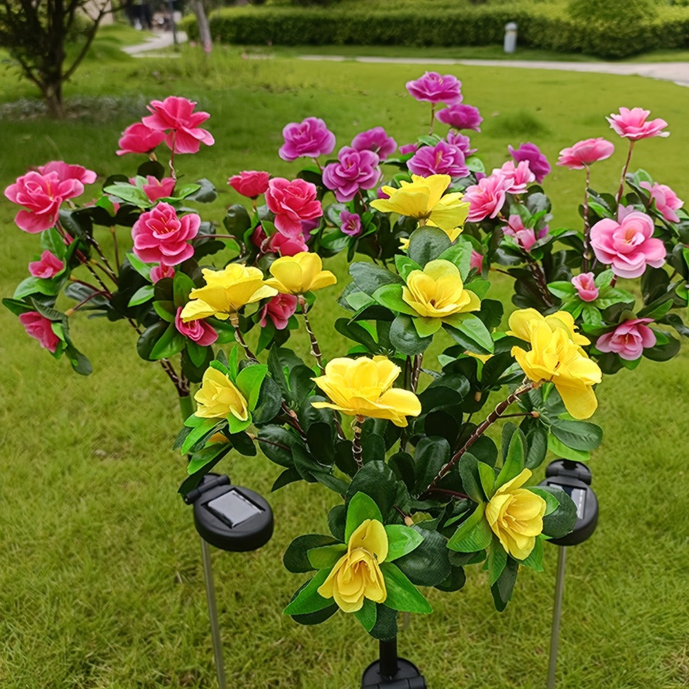 Solar Flower Lights Outdoor IP65 Waterproof Simulation Azalea Garden Decor Light 42 LED Solar Powered Decorative Stake Light for Garden Patio Yard Rose Red Yellow Pink Purple Colorful
