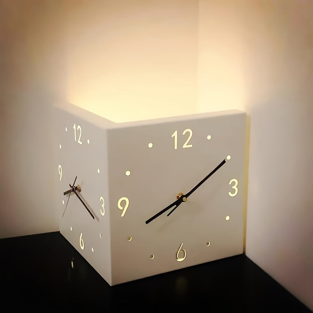 LED Wall Lamp with Motion Sensor Battery Operated Double Sided Pendulum Wall Light Modern Decorative Corner Clock Night Light for Bedroom Living Room Office White