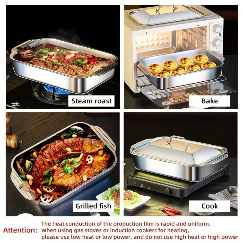Stainless Steel Baking Trays with Lids ¨C Large Capacity Sheet Pan Set for BBQ, Bread, Desserts, Seafood & Buffets | Family Gatherings, Outdoor Camping, Portable Food Trays