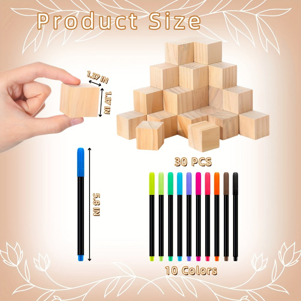 Wooden Block Stacking Game Party Kit 51pcs 30pcs ¨C Baby Shower Tumbling Tower Decoration Sign Set Classic Flower Greenery Fox Bear Style No Electricity