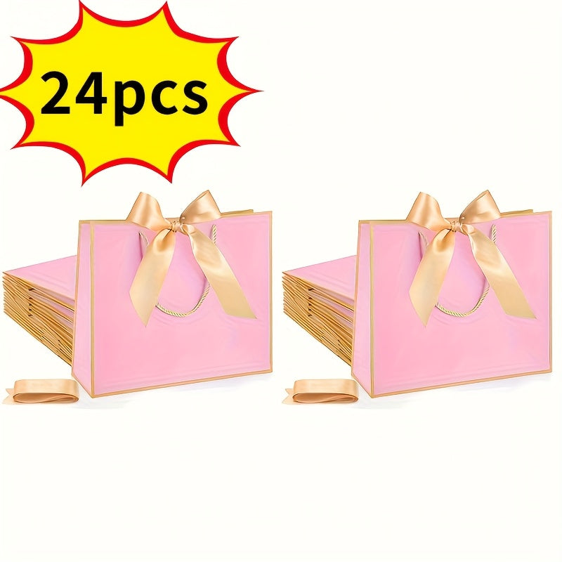 Gift Bags with Handles for Party Favors - Butterfly Ribbon Thank You Bags Wedding Baby Shower Birthday Bridesmaid Housewarming Autumn Celebration Elegant Packaging 12 24 36pcs