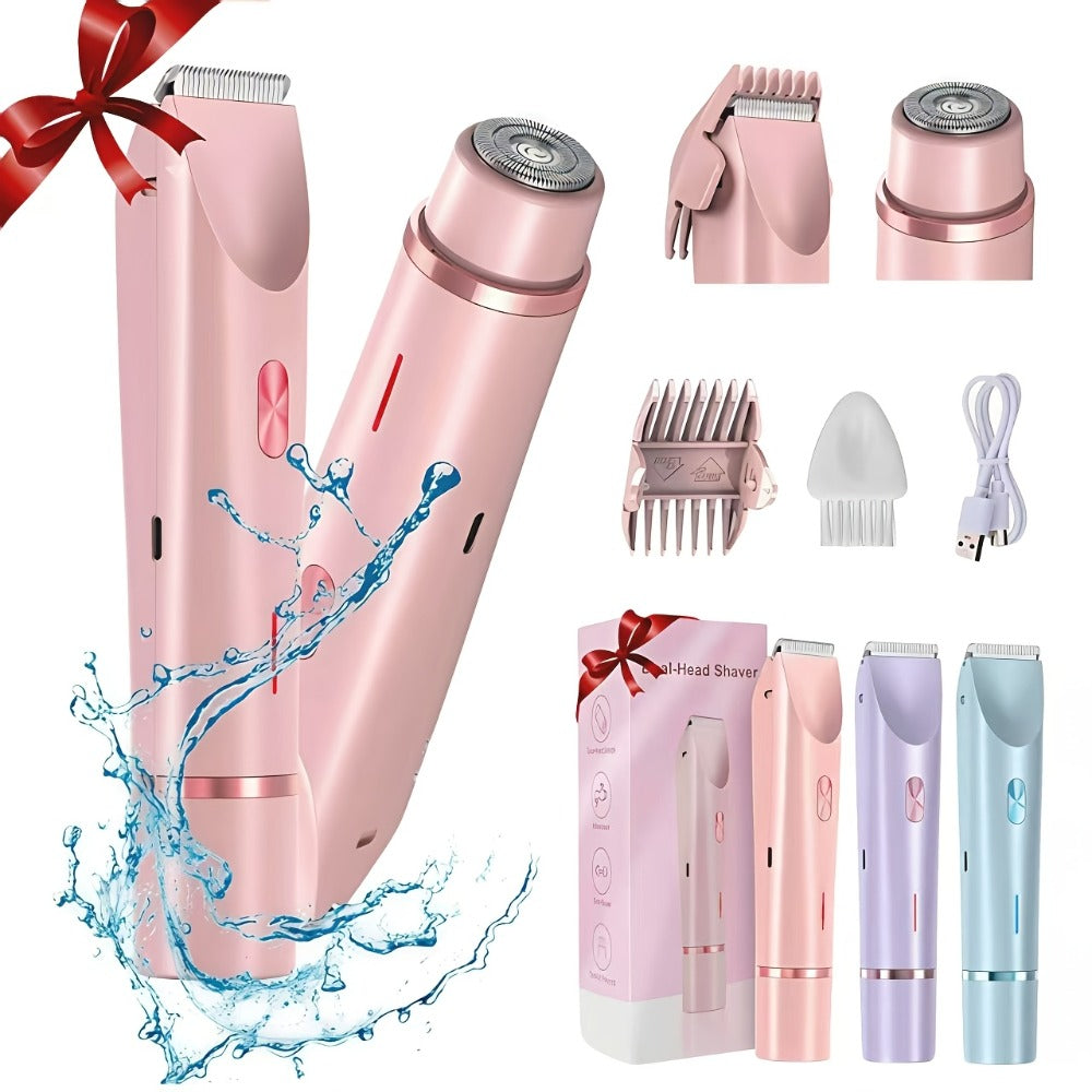 Women's Hair Trimmer 2-in-1 Bikini Trimmer & Electric Shaver - USB Rechargeable Dual Head Design, Ergonomic Handle, Portable Hair Removal Device for Bikini Line Body Face, Holiday Gift for Women