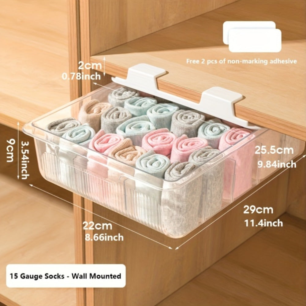 15-Compartment Wall-Mounted Underwear & Socks Hanging Storage Box ¨C Waterproof Transparent Closet Organizer for Home, Durable Plastic Shelf Partitions