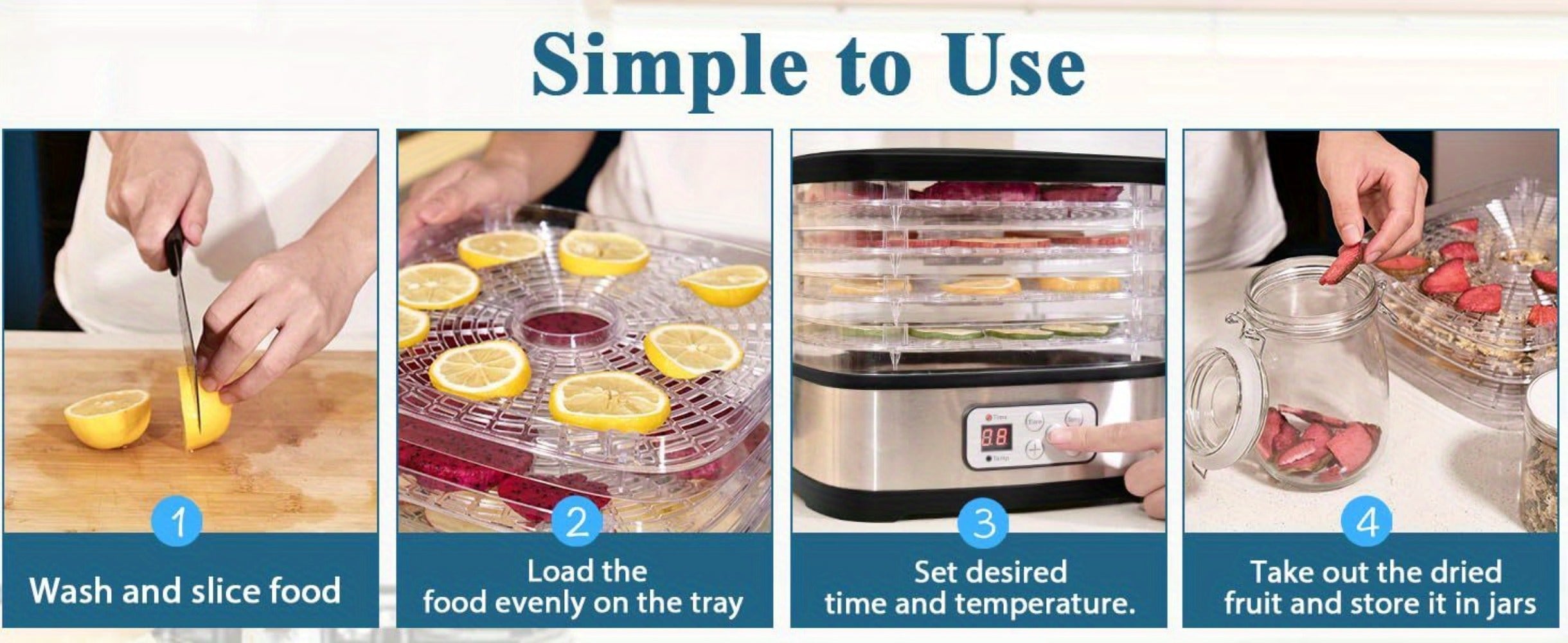 Food Dehydrator Machine 5 Tray BPA Free 240W LED Digital Touchscreen Adjustable Temperature 95-158F 72H Timer for Jerky Fruit Herbs Dog Treats Snacks Electric Food Dryer with Recipe Book