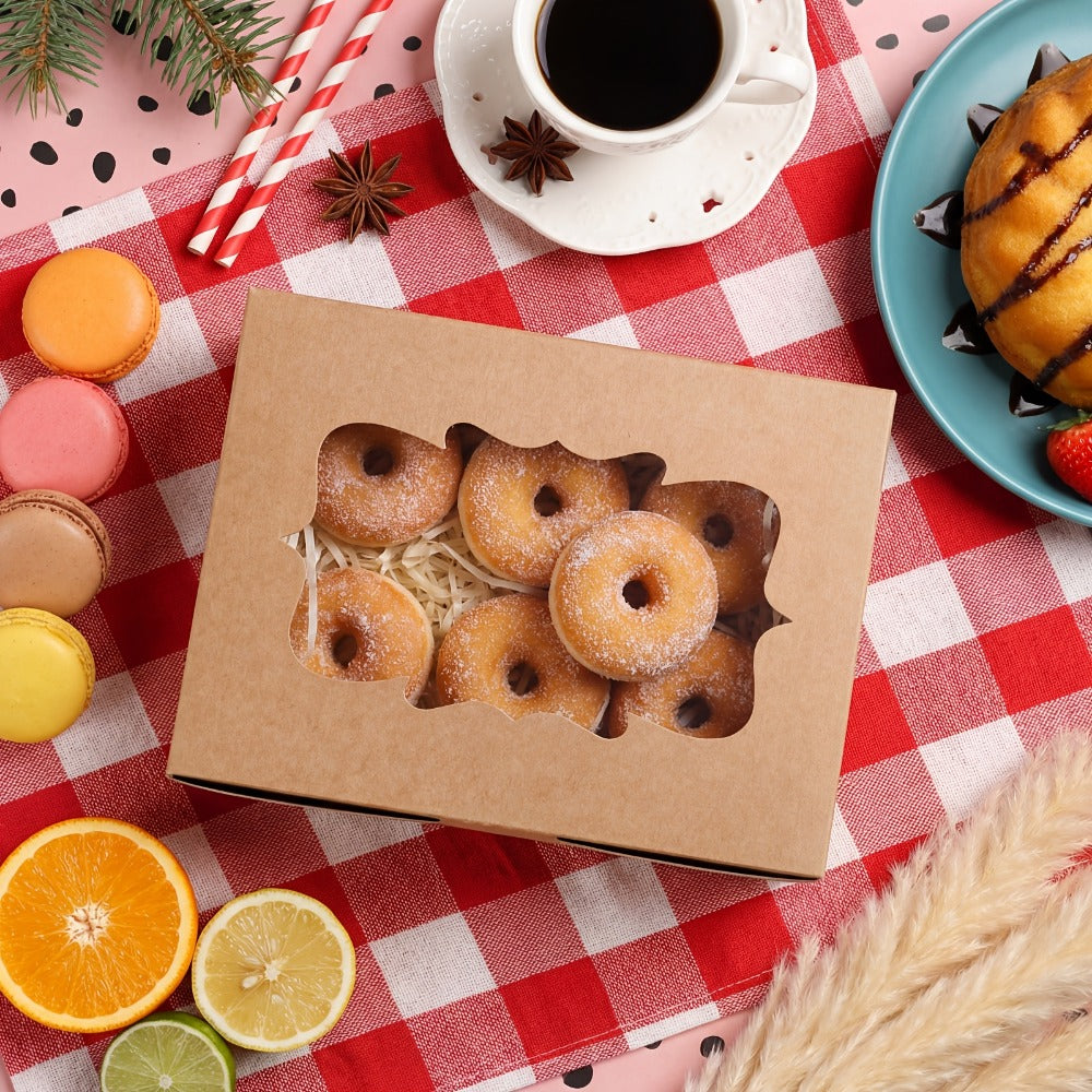 Cookie Boxes with Window 48 Pack ¨C 8x6x2.5¡± Kraft Bakery Treat Boxes for Cookies, Macarons, Pastries & Cake, Brown & White Cardboard Gift Boxes for Birthday, Wedding & Holiday Packaging