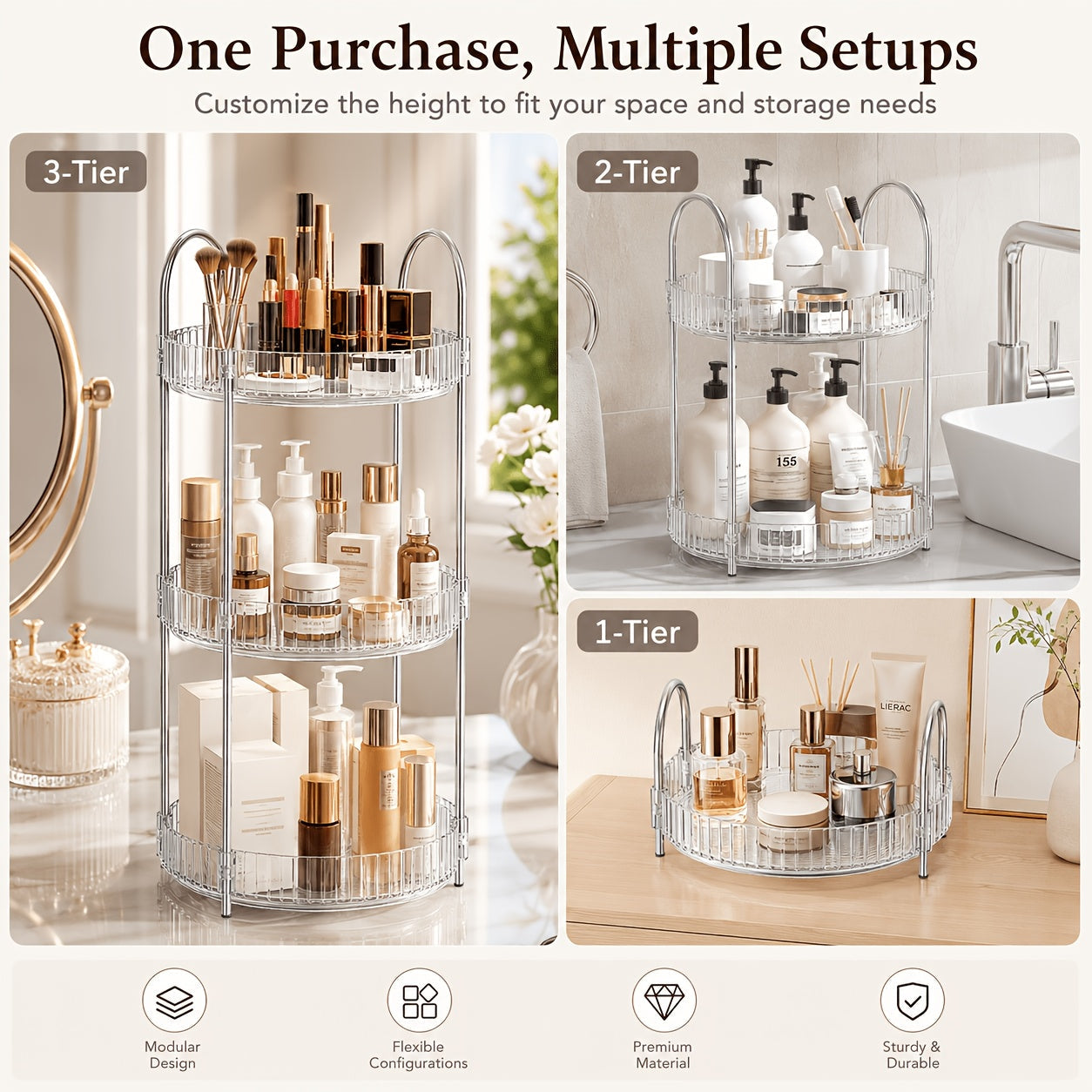 360 Rotating Makeup Organizer Skincare Storage Rack - Multi-Layer Detachable Cosmetic Organizer for Perfume, Lipstick, Skincare, Desktop Vanity Organizer for Bathroom & Bedroom