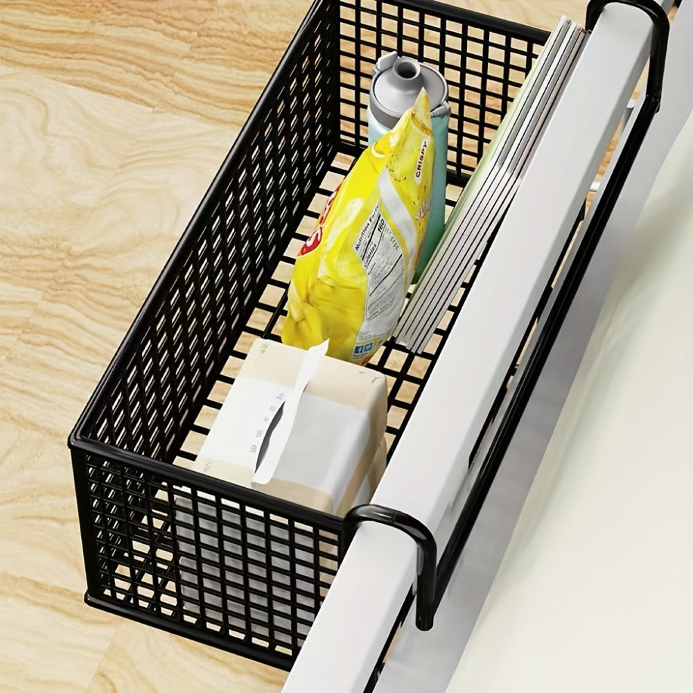 Over Door Hanging Basket Storage Rack - Woven Mesh Metal Organizer Shelf for Bedroom Dorm Wardrobe Closet, Space-Saving Wall Mounted Hanging Storage Basket
