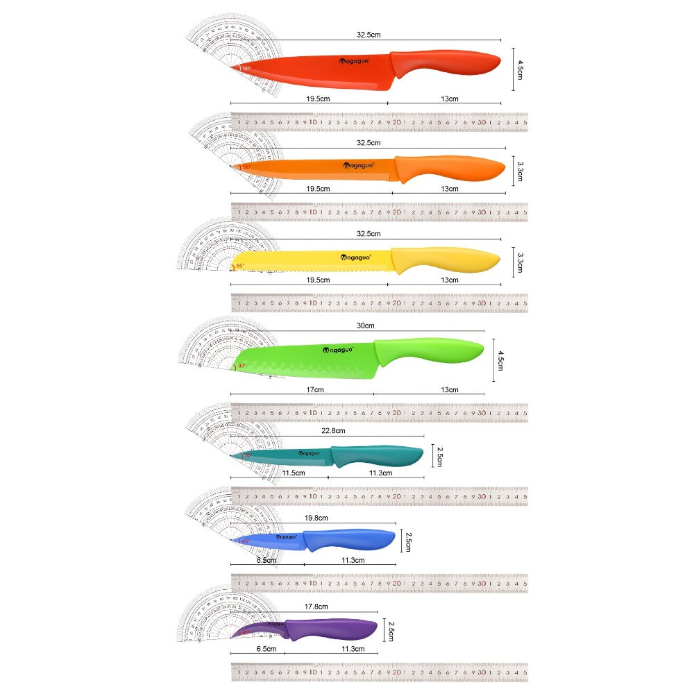 Rainbow Kitchen Knife Set 14pcs ¨C 7 Sharp Stainless Steel Knives with 7 Blade Guards, Dishwasher Safe, Non-Stick Professional Chef Knife Set with Sheaths