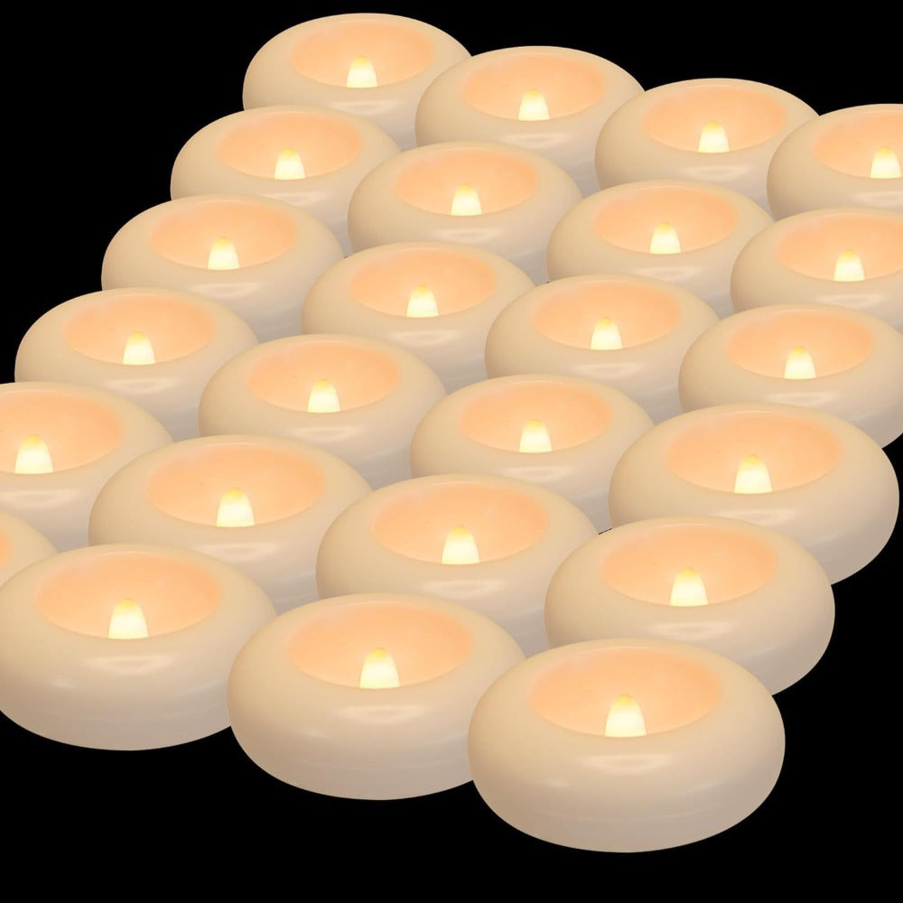 Floating Candles White 42 Pack Glitter Embellished Small Candle Set for Christmas Halloween Easter Thanksgiving Day of the Dead, Indoor Holiday Party Table Decoration Candles