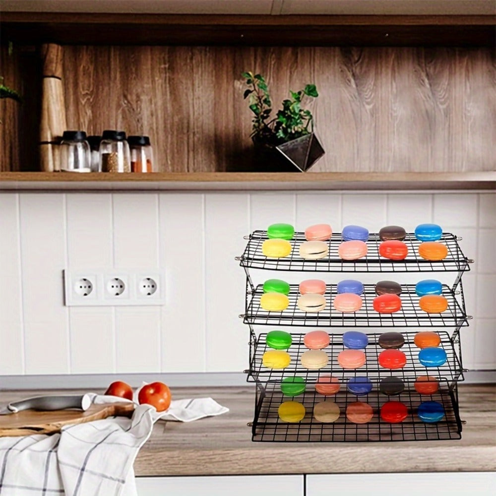 4-Tier Collapsible Cooling Rack Set with Muffin Cups - Metal Wire Baking Rack for Cookies Cakes Bread Roasting BBQ Countertop Kitchen Drying Rack