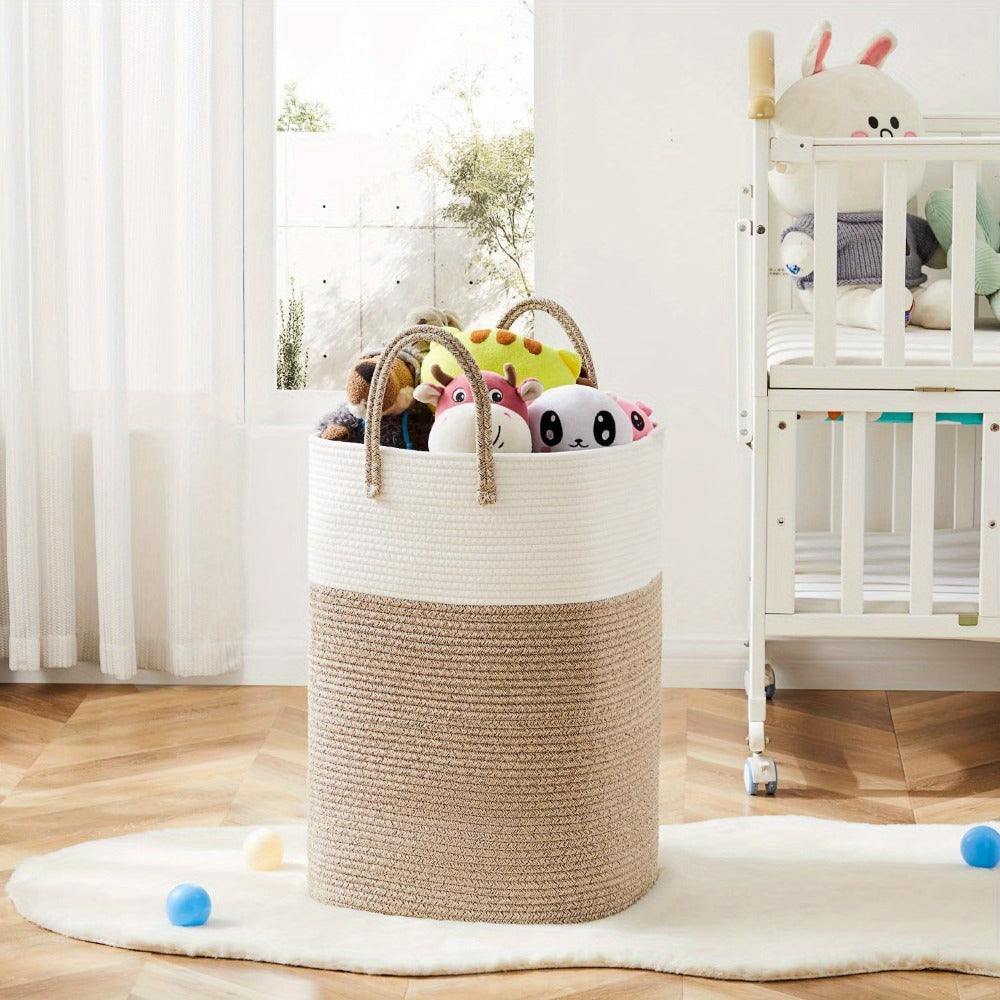 Woven Cotton Rope Laundry Basket Large Hamper with Handles for Bathroom Bedroom Living Room ¨C Jumbo Boho Storage Basket for Clothes Blankets Toys | 40L 60L 80L 100L