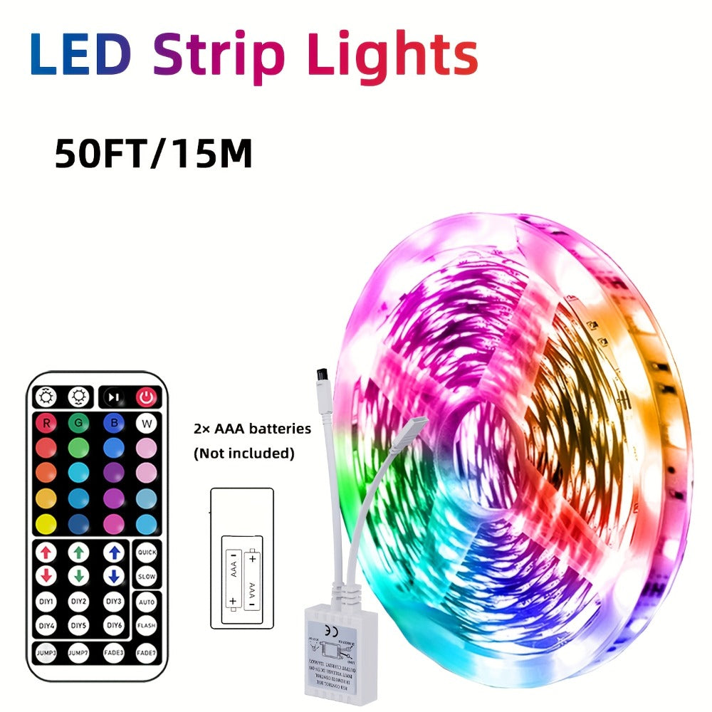 RGB LED Strip Lights 50ft/100ft ¨C Color Changing Tape Light with 44-Key Remote, 20 Colors & 8 Modes, Easy Install, for Bedroom, Living Room, Kitchen, Bar, Wedding & Party Decoration