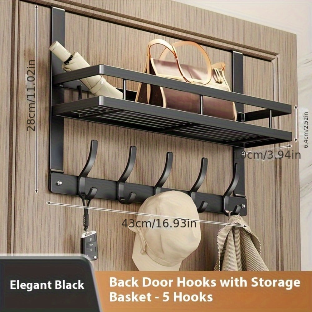 Over-the-Door Storage Rack with Hooks ¨C Metal Multifunctional Organizer for Bedroom Bathroom Kitchen, 4/5/6/8 Hook Options in Gray & Black
