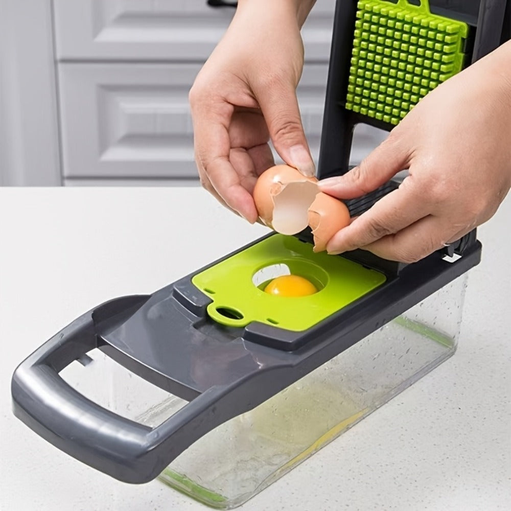 14-in-1 Vegetable Chopper & Food Dicer | Stainless Steel Blades, Large Capacity Collector, Egg Separator, Easy Clean ¨C Manual Kitchen Slicer Grater