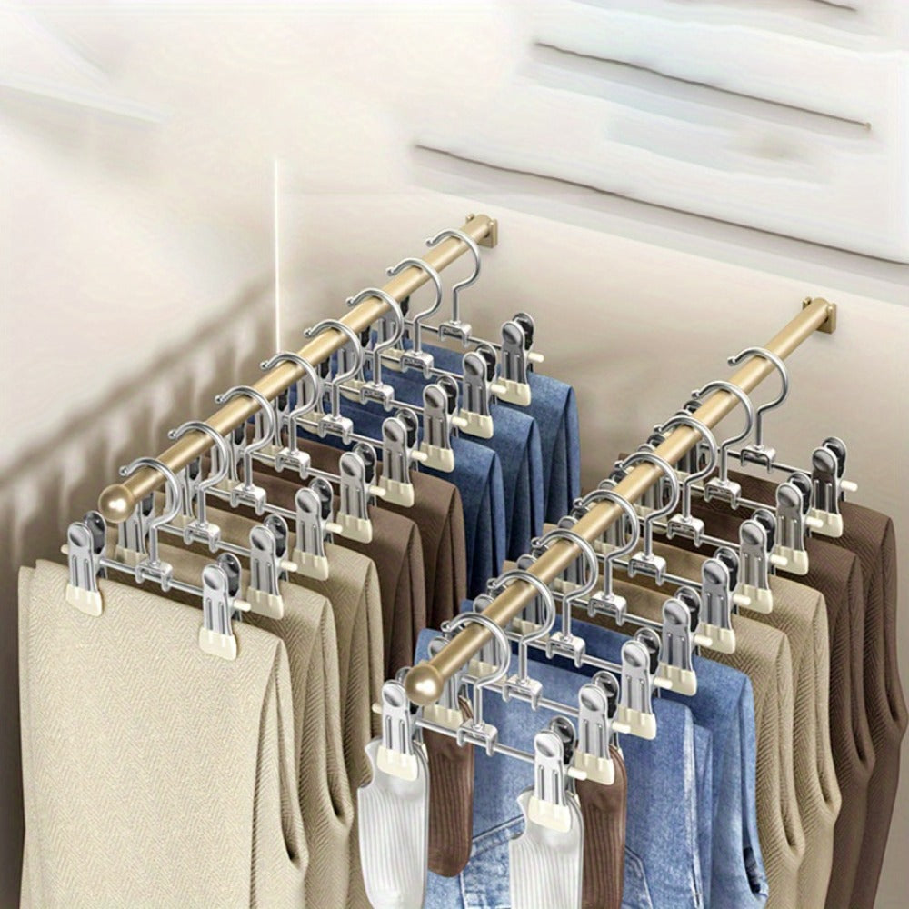 Stainless Steel Clothes Hangers 10 Pack Non-Slip Non-Marking Retractable Metal Hangers with Sock Hook Space Saving Closet Organizer for Wardrobe Drying Laundry