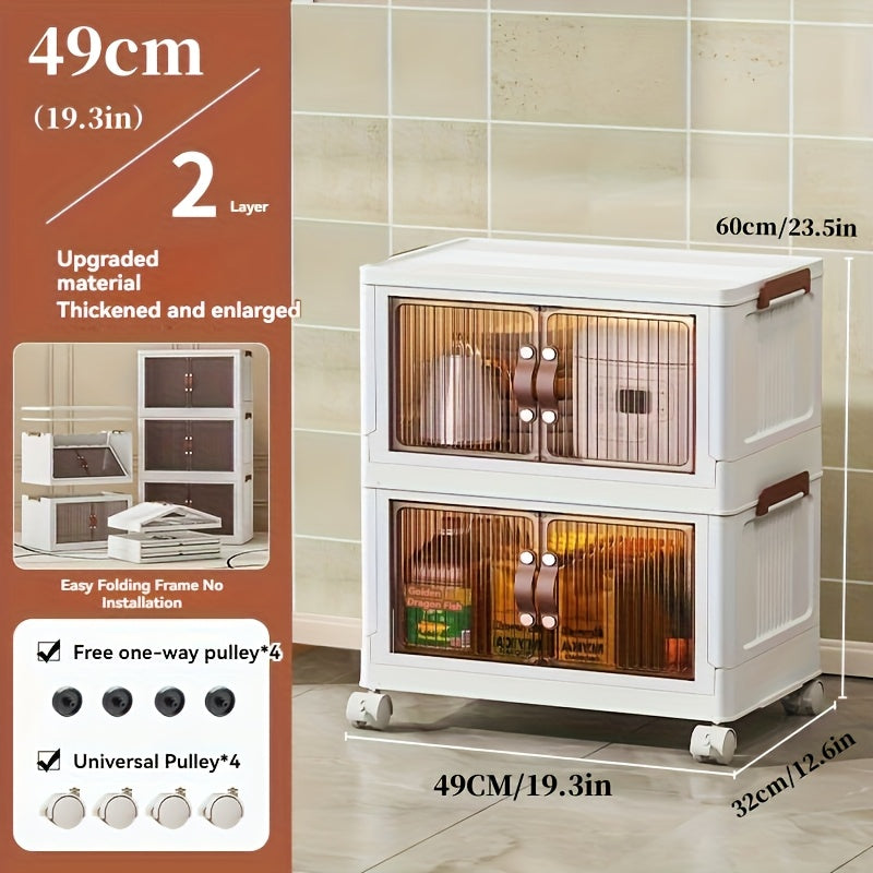 Foldable Storage Cabinet with Wheels & Lid ¨C Stackable Closet Organizer for Clothes, Bedding & Bedroom, Space-Saving Wardrobe Box for Bedroom, Game Room, Dorm, 48QT Multi-Layer