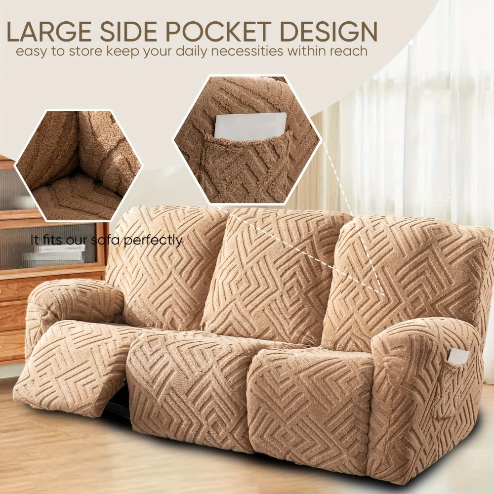 Stretch 3 Seat Sofa Slipcover Elastic Spandex Couch Cover with Pocket Anti-Slip Jacquard Knit Washable Solid Color Sofa Protector for Living Room Office Pet Friendly