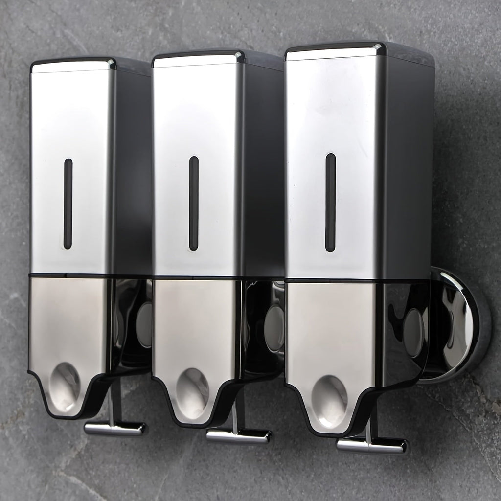 Wall Mounted Soap Dispenser Set 3-Pack No Drill 16.91oz Shampoo Shower Gel Conditioner Dispenser for Bathroom Kitchen