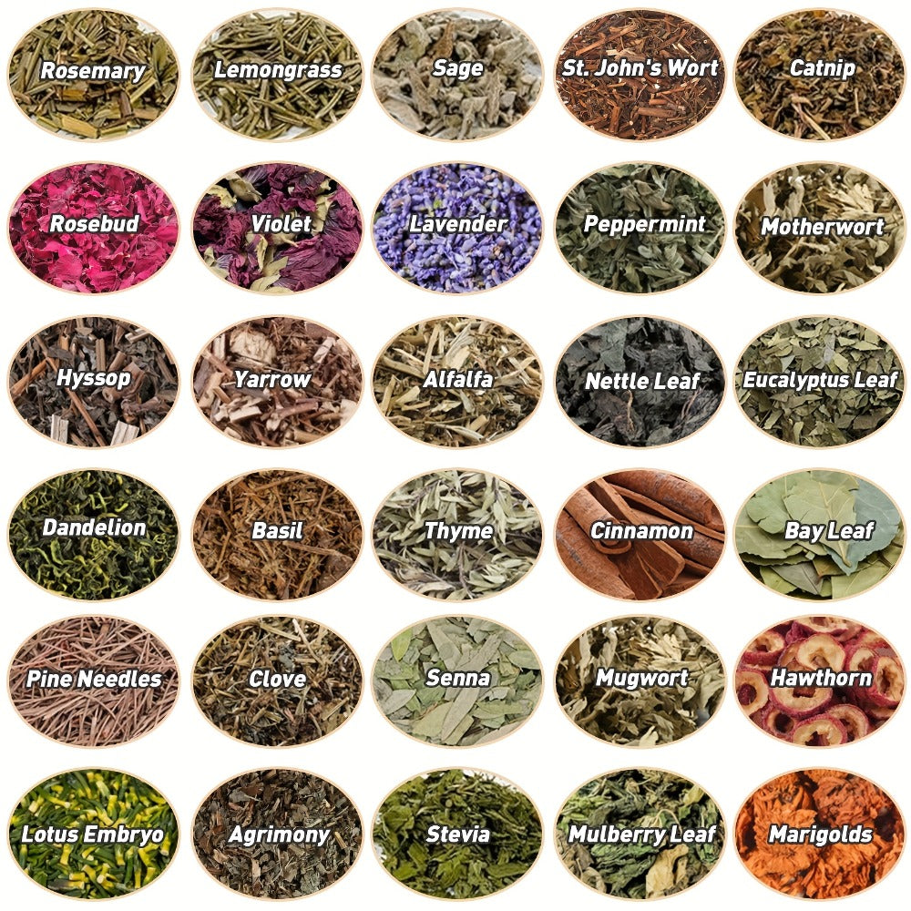 43-Piece Dried Herbs & Flowers Witch Ritual Kit ¨C Sachet Supplies Set with Crystal Spoon, Black Feather & Bell for Pagan Spells, Candle Making, Soap, Wedding Decor