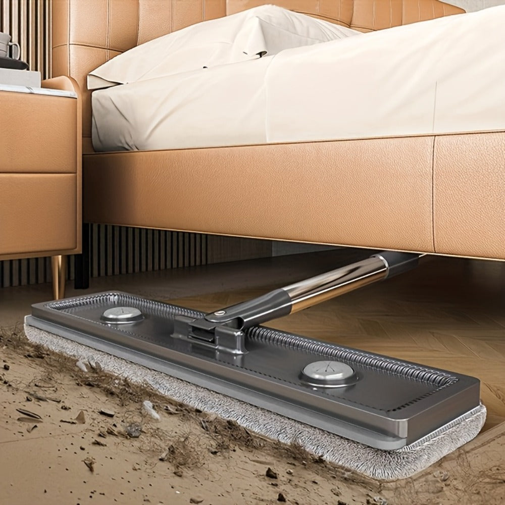 Flat Mop and Bucket System with Washable Reusable Microfiber Pads Dual Bucket Wringer Wet Dry Floor Mop for Hardwood Tile Marble Wall Cleaning Stainless Steel Handle 12.99in or 15.74in Mop Head