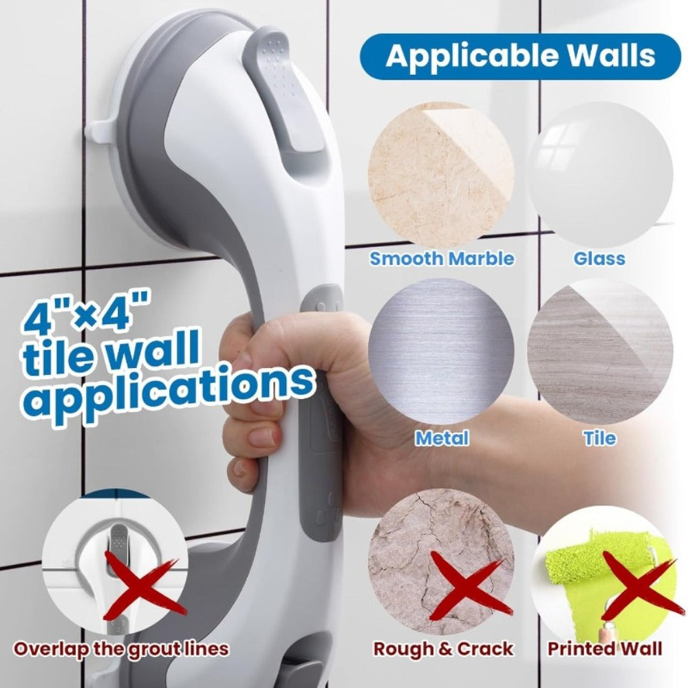 Grab Bar for Shower Suction Cup Heavy Duty 12 Inch Bathroom Safety Handle No Drill Removable Waterproof Shower Grip Bar for Elderly Handicapped Disabled Non-Slip Bathtub Assist Handle Bath Safety Rail
