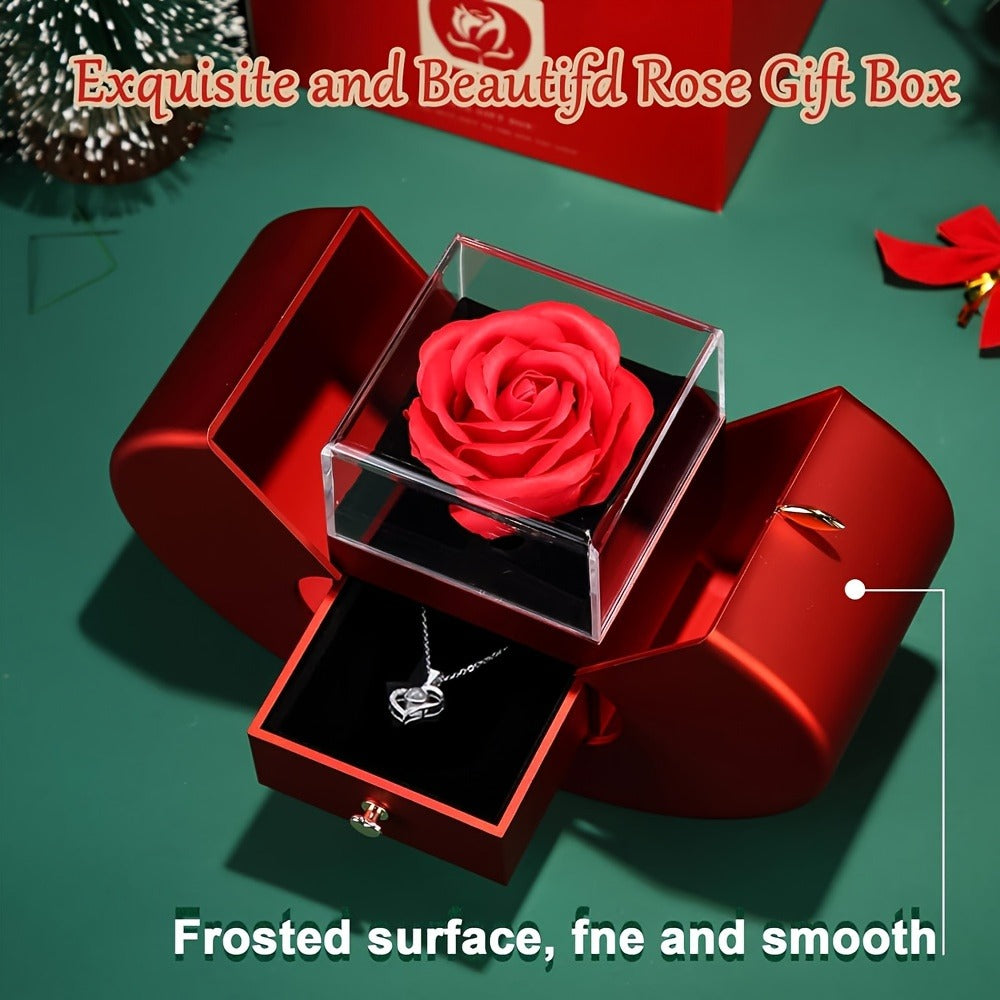 Preserved Real Rose Gift Box with I Love You in 100 Languages Necklace ¨C Romantic Gifts for Girlfriend Wife Mom ¨C Valentine's Day Birthday Mother's Day Christmas Gift Idea for Women
