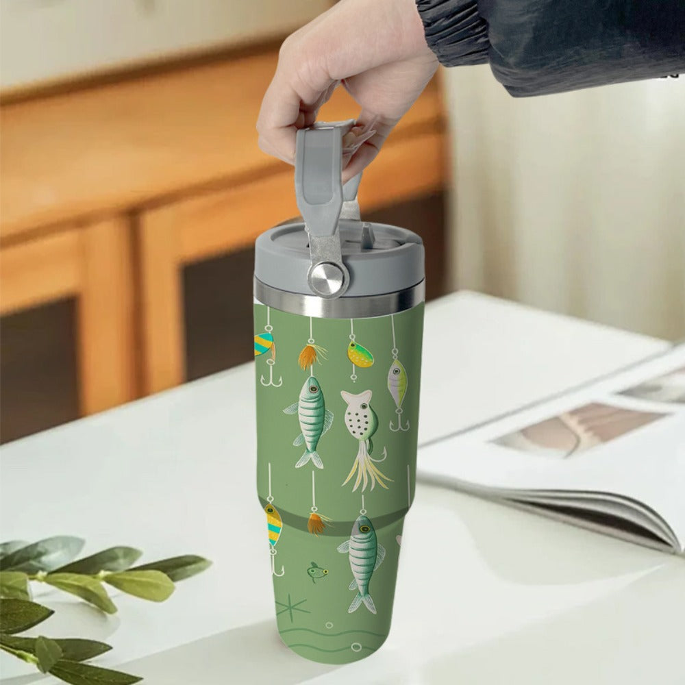 Insulated Travel Mug 30oz with Handle & Straw Stainless Steel Coffee Tote Tumbler Keeps Hot Cold Drinks Gift for Women Mom Wife Birthday Graduation Father's Day