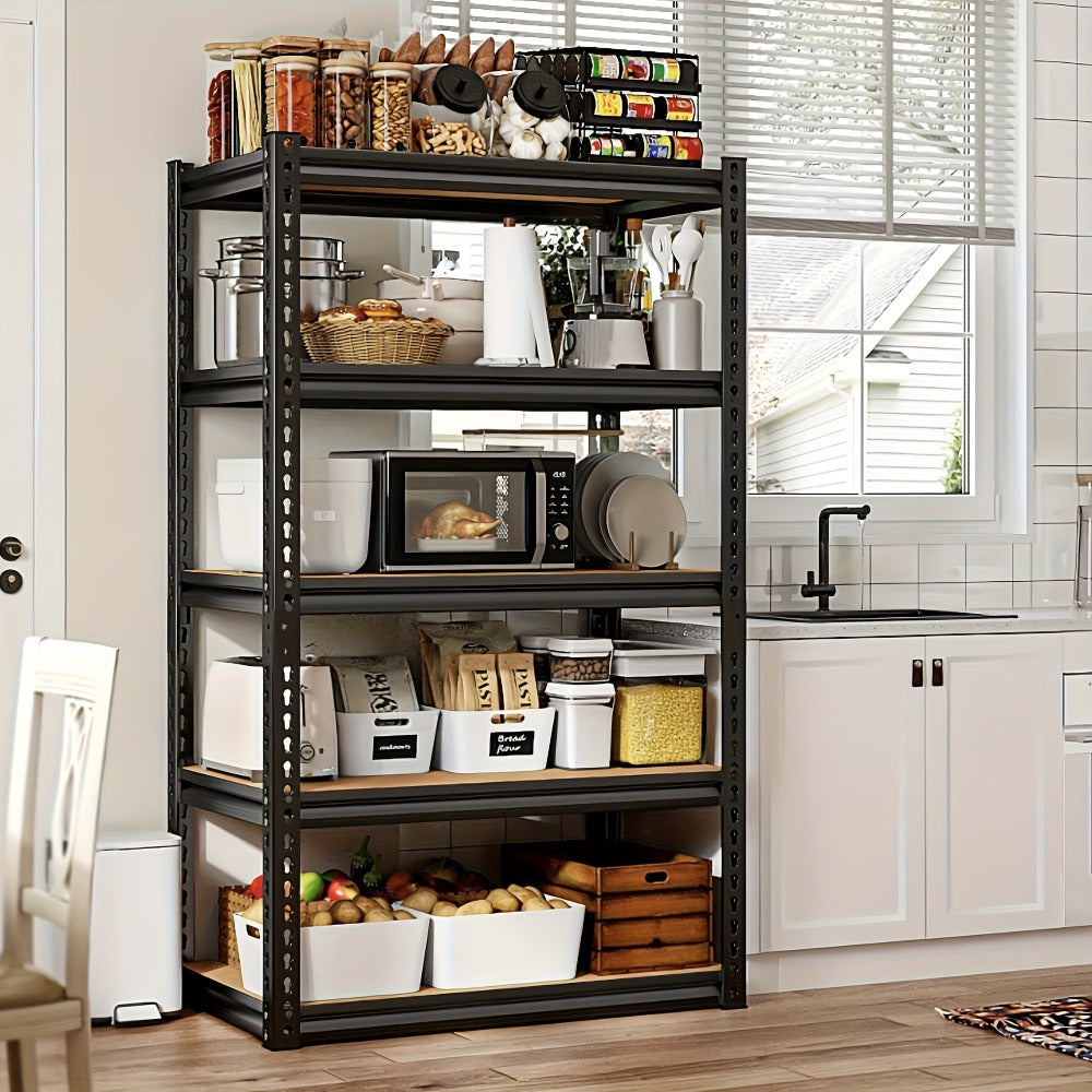 5-Tier Heavy Duty Garage Shelving Unit 2000LBS ¨C Metal & Wood Storage Shelves, Adjustable Utility Rack for Garage, Basement, Pantry, Warehouse, Kitchen & Office, Tool-Free Assembly, Black