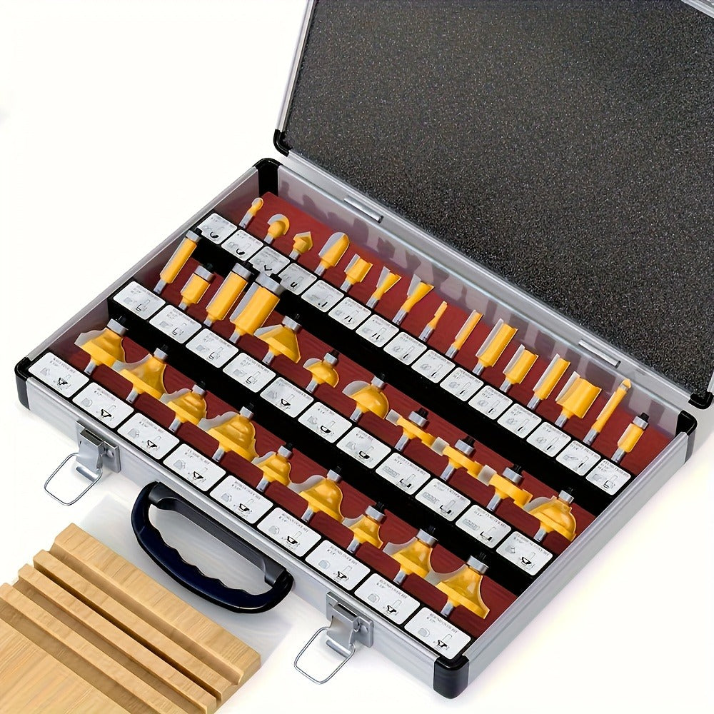 Woodworking Router Bit Set 24 35PCS Carbide Tipped 1/4 Inch Shank Precision Cutting Tools with Durable Metal Case for Wood Routing Milling Trimming Joinery Professional DIY