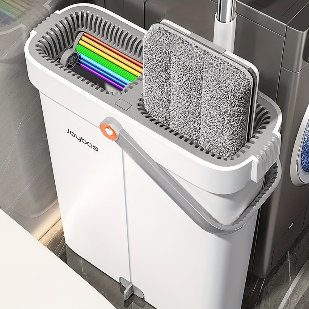 Flat Mop and Bucket Set with Metal Rod 360 Degree Swivel Head Reusable Microfiber Pads Hands-Free Wringing Wet Dry Floor Cleaning System for Hardwood Tile Bathroom Bedroom Living Room