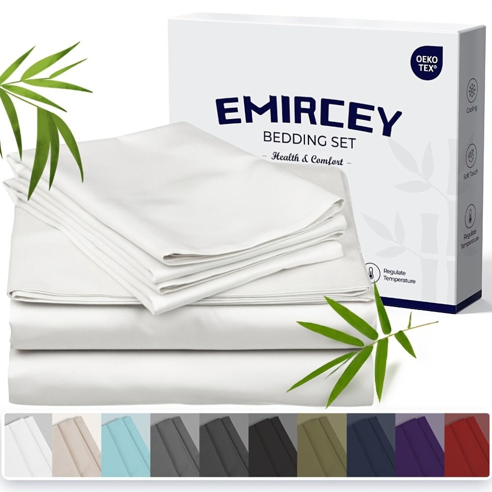 Bamboo Cooling Bed Sheet Set 3 Piece 100% Bamboo Fiber Fitted Sheet with Pillowcases - Deep Pocket Breathable Cool Sheets for Hot Sleepers Twin Full Queen King Cal King Olive Black Navy Beige Gray