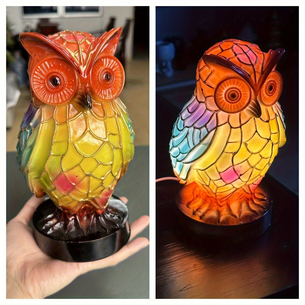3D Resin Animal Night Light ¨C Bohemian Vintage Dragon, Owl & Sea Turtle Stained Desk Lamp for Bedroom, Home Decor, Birthday & Christmas Gift (Dragon / Owl / Sea Turtle)