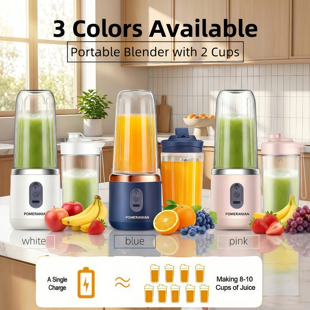 Portable Blender Juicer Double Cup 1500mAh Rechargeable ¨C Food-Grade ABS Multifunctional Fruit Vegetable Juicer | USB Charging Gift Box | Blue Pink White Summer Kitchen Essential