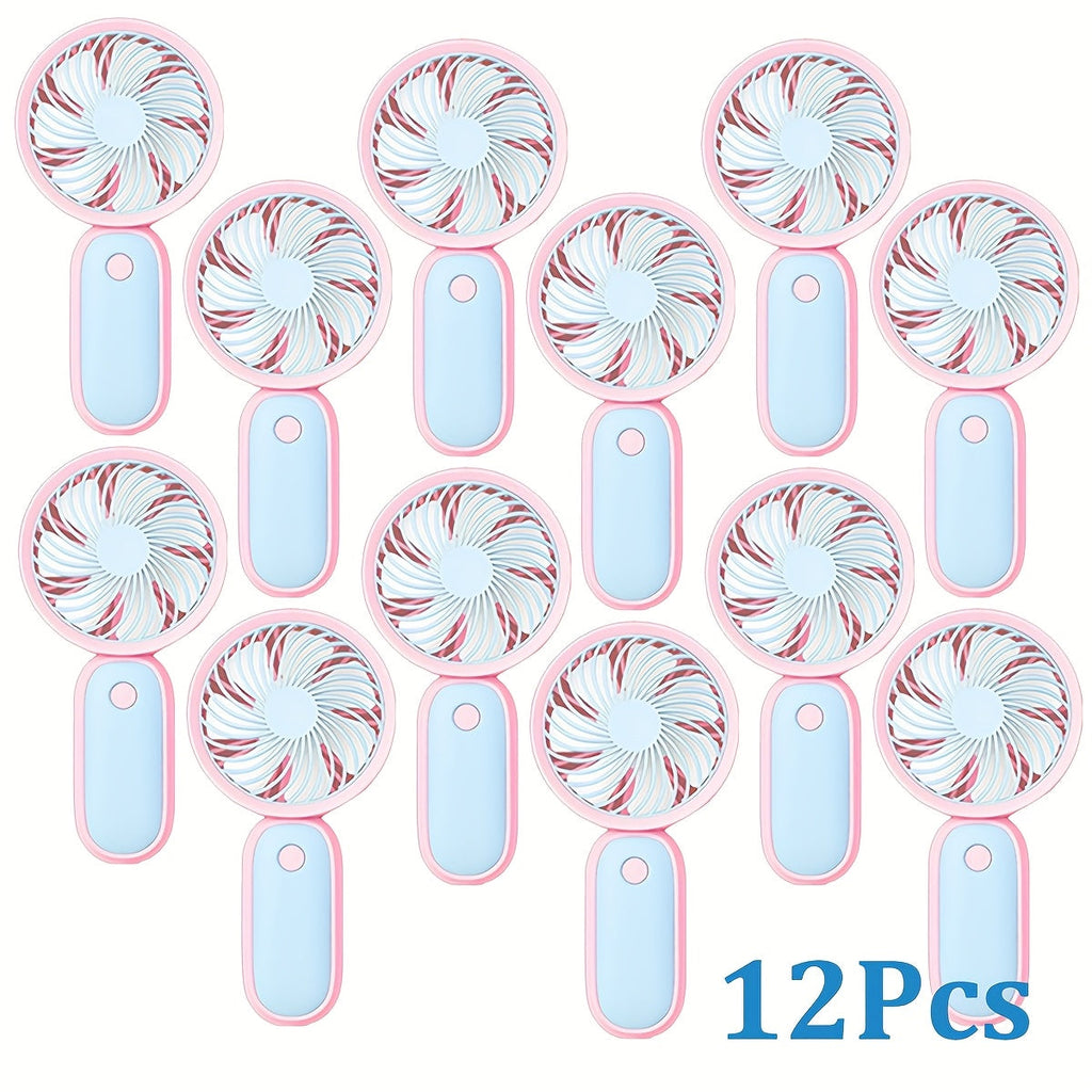 Mini Handheld Fan Bulk 12 Pack | Portable Neck & Wrist Personal Fan, USB Rechargeable, Lightweight Cute Design for Wedding Favors, Festival Party, Travel, Camping & Office Giveaways ¨C Type A & B