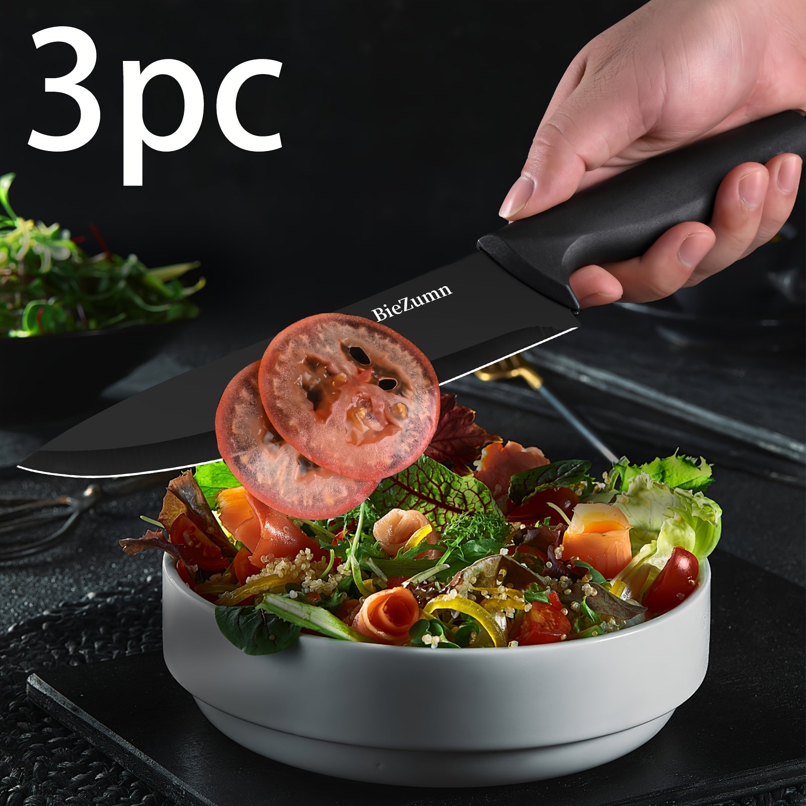 Kitchen Knife Set ¨C 3-Piece & 14-Piece Multi-Purpose Chef¡¯s Knife, Steak Knife, Fruit Knife & Scissors with Storage Block, Black