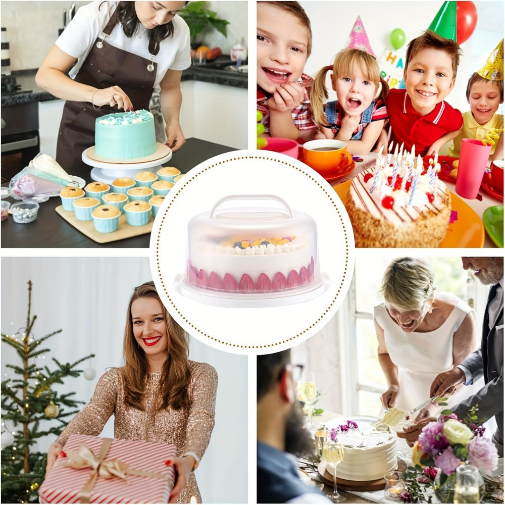10-Inch Cake Carrier with Lid BPA-Free Plastic Cake Storage Container Cupcake Keeper 2 Handles Transport Pies Fruits Nuts Secure Base Clip-On Lock