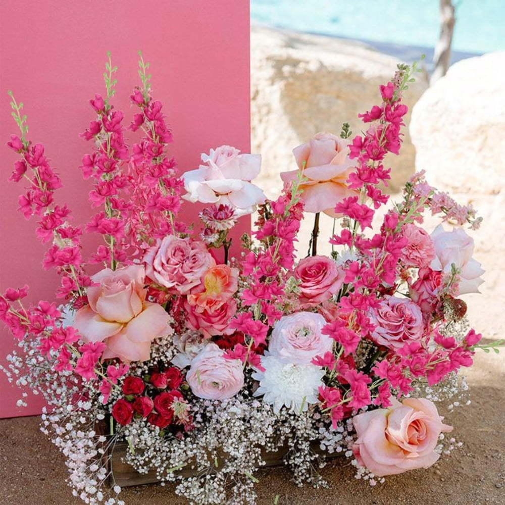 Artificial Delphinium Flowers 8pcs 33.5 Inch Faux Larkspur Stems for Wedding Centerpieces, Tall Silk Flower Bouquet for Home Vase Table Garden Decor